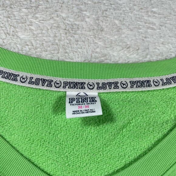Vintage Y2K Victoria’s Secret PINK Neon Green V Neck Sweatshirt - Picture 5 of 7
